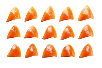 A row of fifteen orange geometric shapes isolated on transparent background