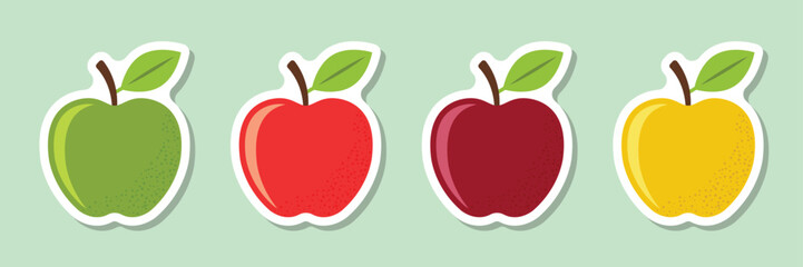 Apple sticker icon set collection in flat style. Fresh fruit vector illustration on isolated background. Fresh apples sign business concept.