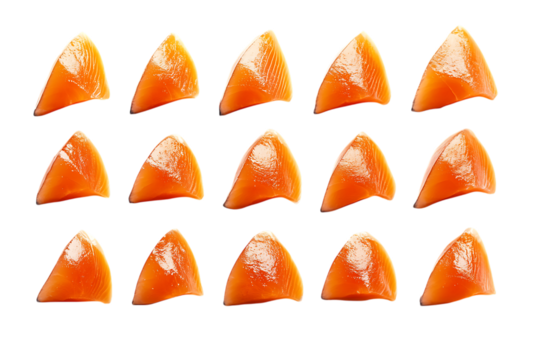 A row of fifteen orange geometric shapes isolated on transparent background