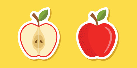 Red apple sticker icon in flat style. Fresh fruit vector illustration on isolated background. Fresh apples sign business concept.