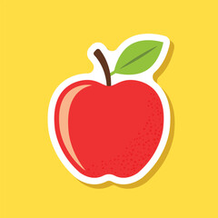 Red apple sticker icon in flat style. Fresh fruit vector illustration on isolated background. Fresh apples sign business concept.