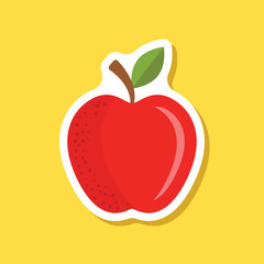 Red apple sticker icon in flat style. Fresh fruit vector illustration on isolated background. Fresh apples sign business concept.