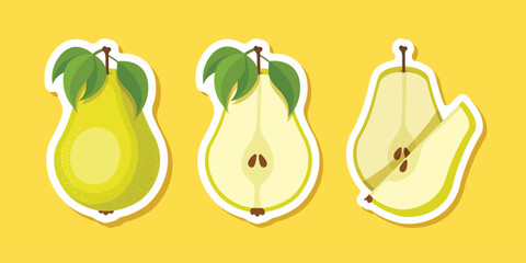 Pear sticker icon set collection in flat style. Fresh fruit vector illustration on isolated background. Fresh pear sign business concept.