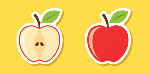 Red apple sticker icon in flat style. Fresh fruit vector illustration on isolated background. Fresh apples sign business concept.