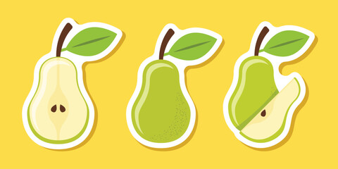 Pear sticker icon set collection in flat style. Fresh fruit vector illustration on isolated background. Fresh pear sign business concept.