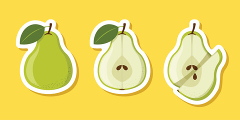 Pear sticker icon set collection in flat style. Fresh fruit vector illustration on isolated background. Fresh pear sign business concept.