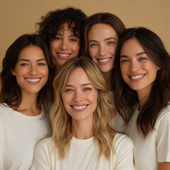 Fototapeta premium Women's Friendship Smiles Happiness Beauty Diversity Joy Laughter Portrait Casual Confidence Unity Togetherness Natural Youthful Wellness Cheerful Bonding Intimacy Lifestyle Positivity Elegant