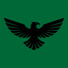 Black Eagle Silhouette Logo – Powerful Bird Icon on Green Background for Branding and Design

