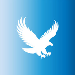 White Flying Eagle Silhouette on Blue Gradient Background – Minimalist Bird of Prey Vector Illustration


