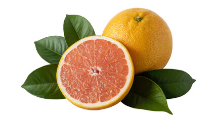 Fototapeta premium Juicy Pink Grapefruit with Leaves - Fresh Citrus Fruit