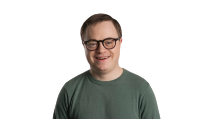 Happy Young Man with Down Syndrome Smiling at the Camera
