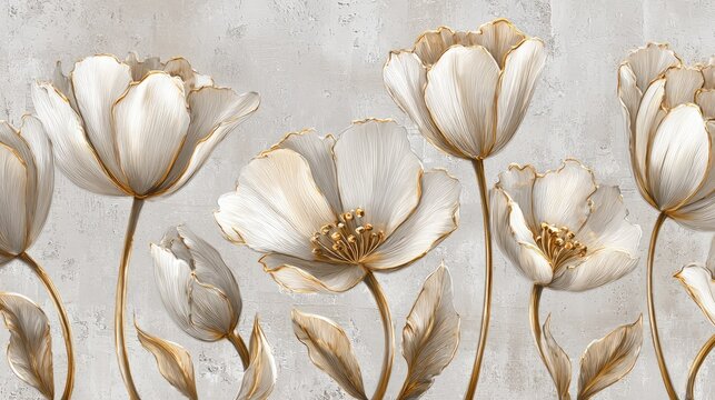 Elegant Beige And White Tulips On A Light Grey Background