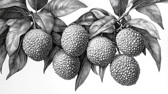 Tree Lychee Sketch Botanical Hanging Lyche With Fine