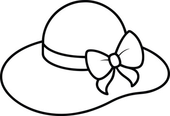Summer Hat with Bow Outline Illustration