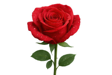 Fototapeta premium Freshly bloomed red rose with water drops, isolated on transparent background, perfect for romantic projects
