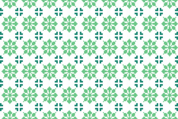 Fresh seamless pattern featuring green floral snowflake motifs on a clean white background. Perfect for textiles, crafts, digital prints, home decor, wrapping paper, and fashion design.