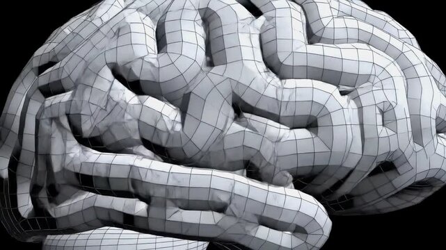 3D wireframe model of a human brain, highlighting its complex structure.