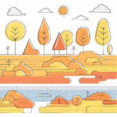 Naklejka premium Minimal style cad tree autumn line drawing