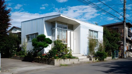 Modern House Minimalist Metal-Wood Sleek Japanese Style Sunny Weather Bright Views Simple Design Nice Ambiance Cool Appeal (AI-Generated)