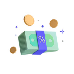 3D Fiat Money Icon with Banknotes and Coins