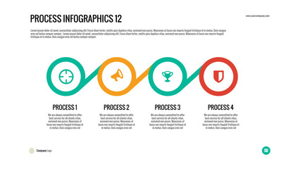 Process Infographic Chain: A four-stage linked diagram for illustrating a connected workflow, sequential steps, or a continuous process