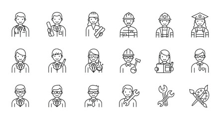 Diverse profession and occupation icons illustrating career paths and skilled workforce