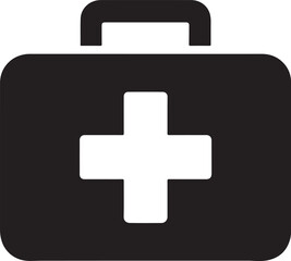 Silhouette vector of a first aid kit with a medical cross. Ideal for emergency, healthcare, and safety-related designs.
