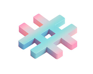 Obraz premium Flat Matte Hashtag Symbol with Pastel Gradient Fill and Drop Shadow, Isometric View, Transparent Background