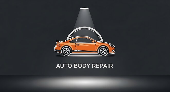 Orange Car Logo for Auto Body Repair on Dark Background
