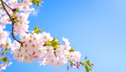 Obraz premium Cherry Blossom Branch Against Blue Sky.