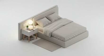 Modern bed and nightstand scene