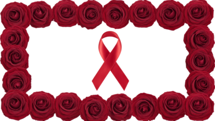 Red Roses Frame with AIDS Awareness Ribbon