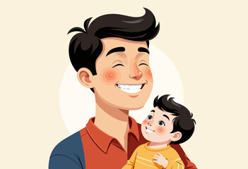 Fototapeta premium Happy father holding smiling baby in colorful clothing 
