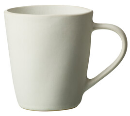 White ceramic mug with handle cut out isolated transparent background