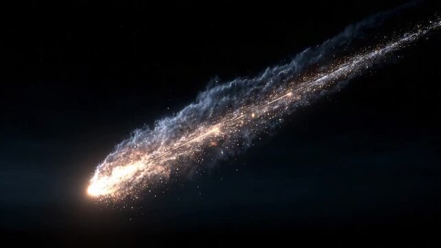 Celestial Trailblazer: An ethereal comet streaks across the dark expanse, a glowing beacon of light and cosmic wonder. Its fiery tail illuminates the night.
