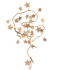 Wooden star string light hanging rope cut out isolated transparent background