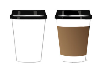 Disposable coffee cups set. Realistic paper coffee cup. Vector illustration