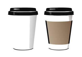 Disposable coffee cups set. Realistic paper coffee cup. Vector illustration