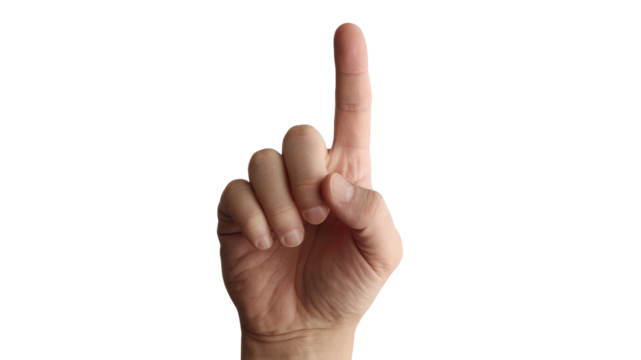 Hand Gesture Index Finger Pointing Up, Isolated on Transparent Background