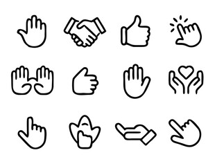 Obraz premium Hand thin line icons. hand icon. Hands symbols set. Handshake. hand symbol collection. Vector