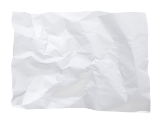White crumpled paper texture background overlay effect. wrinkled and creased blank paper texture. on transparent background