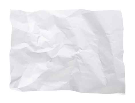 White crumpled paper texture background overlay effect. wrinkled and creased blank paper texture. on transparent background