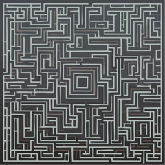 Maze of white lines and black squares.