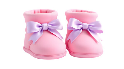 Pink Baby Booties with Bows 3d rendered, isolated on white background