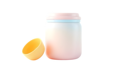 Pastel baby food jar with spoon, 3d rendered, isolated on white background
