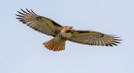 Obraz premium Soaring Hawk in Flight Against a Clear Sky