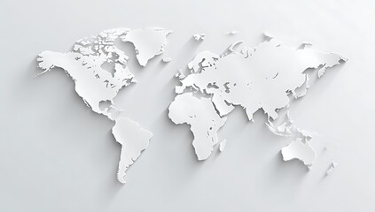 3D World Map in a Clean, Modern Style, A high-quality, 3D representation of the world map.