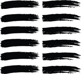 A collection of grunge vector brush stroke elements, perfect for ink splatter and paint border designs, creating a rough texture illustration