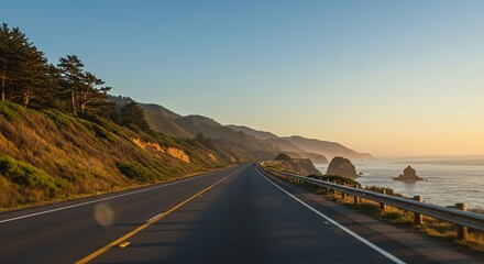 Coastal highway sunset view