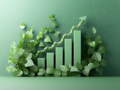 Growth chart with climbing vine and leaves representing sustainability